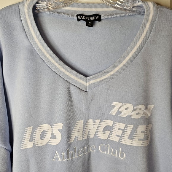 Harper & Ivy Light Sky Blue Los Angeles Drop Sleeve Oversized Cropped Sweater XL - Picture 7 of 8